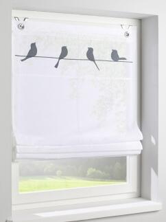 Raffrollo Gravelot mit Ösen - hübsches Vogel-Motiv in grau - Breite 45 - 100 cm