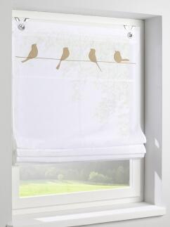 Raffrollo Gravelot weiß Baumwolle Vögel natur beige