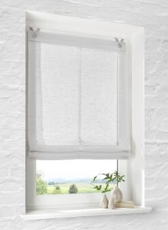 Raffrollo Brondby Weiß in Leinen-Optik – Ohne Bohren montieren mit Edelstahlhaken