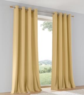 Blickdichter Baumwollvorhang Duck strohgelb mit Ösen – Gardine aus 100% Baumwolle