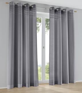Ösen-Vorhang Kessy Biese grau mit eleganter Stoff-Blende – halbtransparent, moderner Look (1 Stück)
