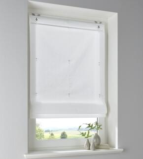 Weißes Raffrollo Stig mit Ösen - Montage ohne Bohren - Breite 45 - 100 cm